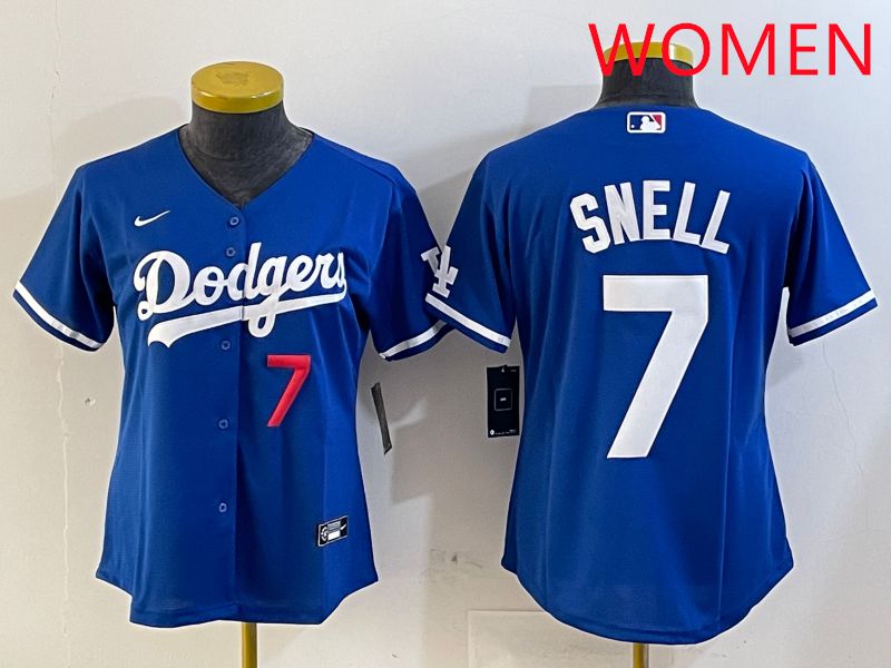 Women Los Angeles Dodgers 7 Snell Blue Game 2025 Nike MLB Jersey style 8